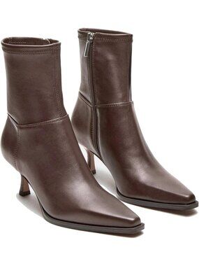 Women's Chocolate Rubber Pointed Toe Side Zipper Elastic Trendy Ankle Boots